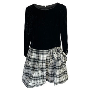 Betsy  Adam Vtg Prom Dress Black Sz S Crushed Velvet & Plaid Skirt 90's Retro